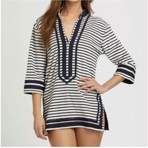 Tory Burch Tops - Tory Burch Navy & White Striped Terry Tunic Sz S #0186